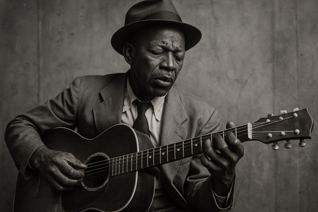 man playing blues in 1950